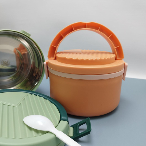 Ланч - бокс из нержавеющей стали 1 отделение (ярус) 500 мл. / Многоразовый контейнер с приборами и с ручкой